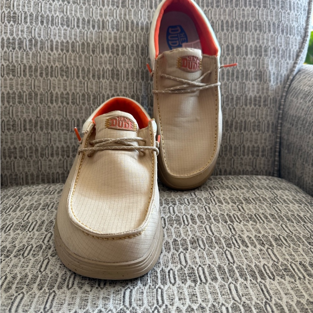 Hey Dude Men's Beige and Orange Slip-On Loafers